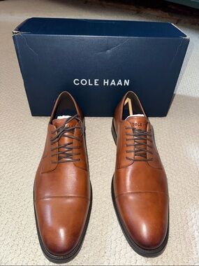 Cole Haan Men's Tan Brown Leather Cap-Toe Oxfords—sz12